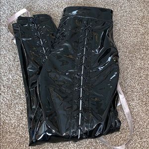 House of CB London black lace up detail pant